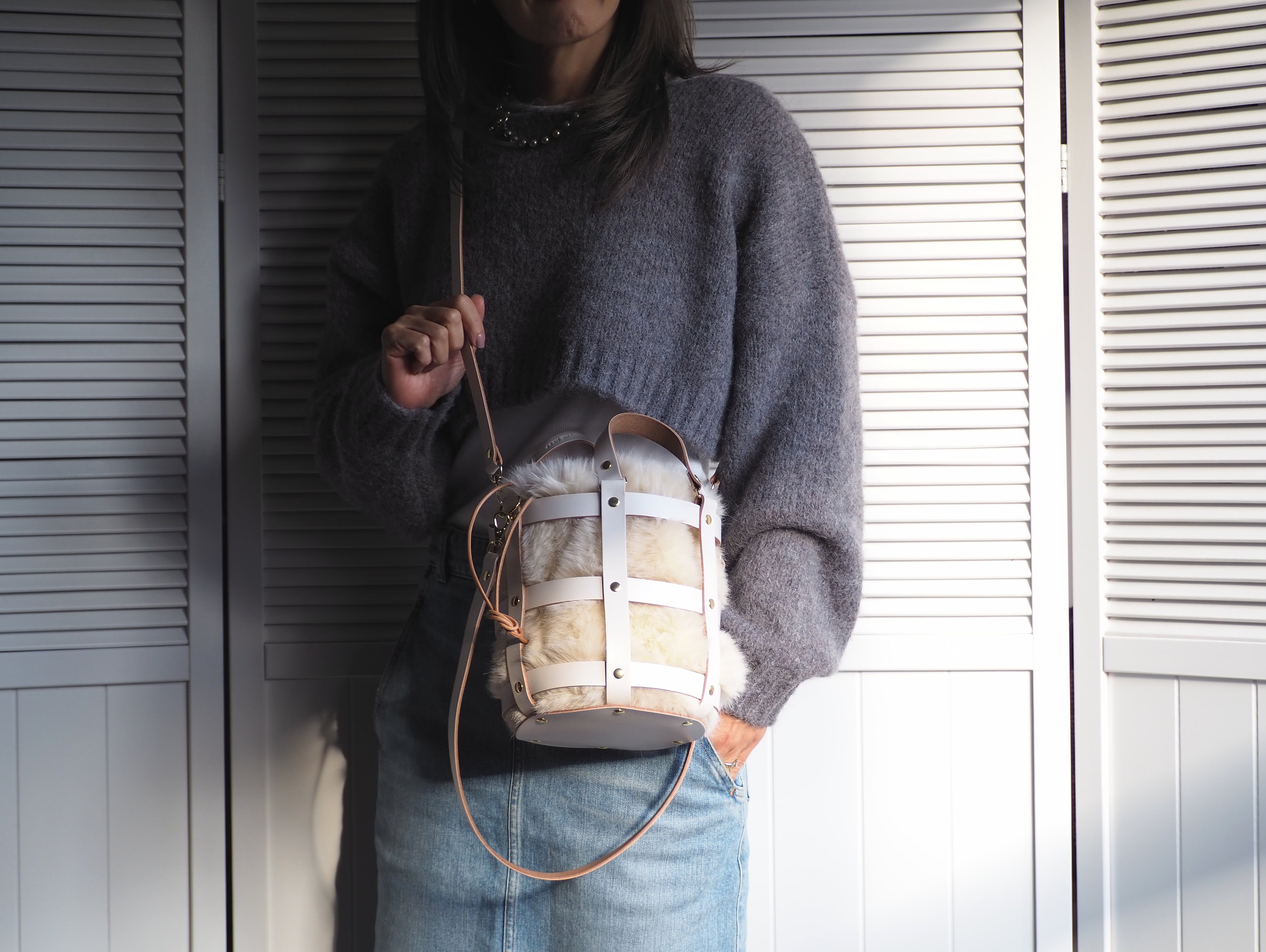 完売御礼＜期間限定・数量限定＞ プチレザーバスケット-FUR巾着 ALL